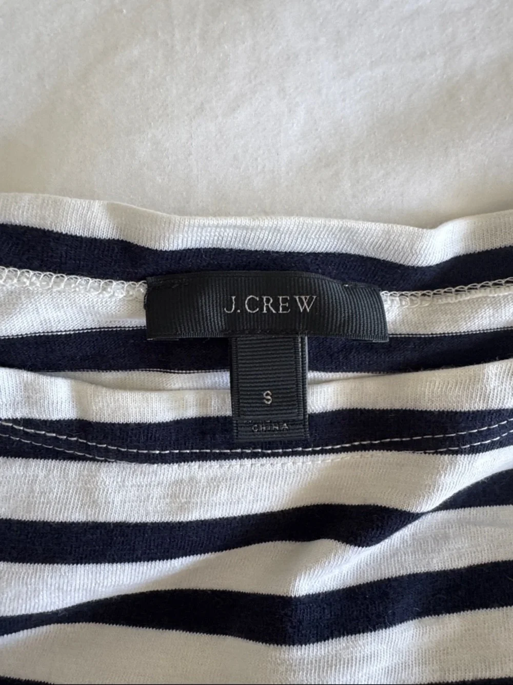 J. Crew Boatneck Navy and White Striped 3/4  Sleeve Tee. 100% Cotton.Never worn!